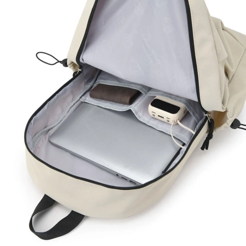 Casual backpack, small backpack, light, large capacity travel bag for men and women, backpack with pendant - white