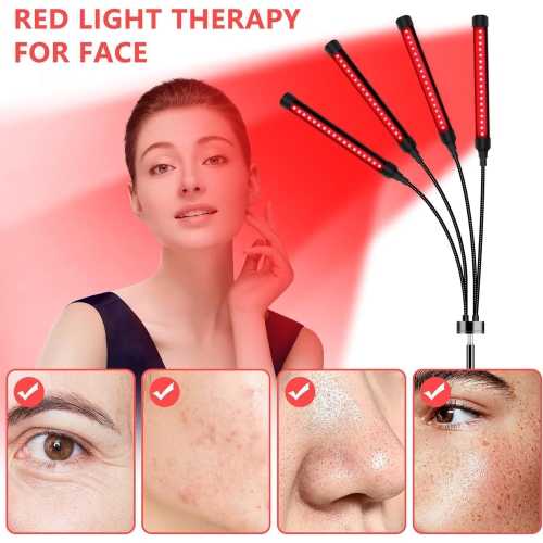 Red Light Therapy for Face and Body, 180 LED Infrared Red Light Therapy Device, Four Head Red Light Therapy Lamp with Adjustable Stand, 660nm Red and