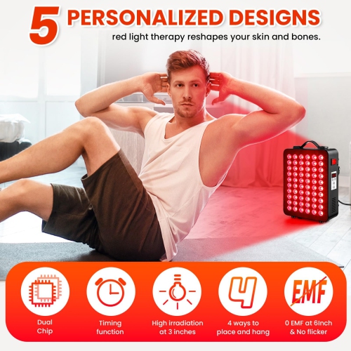 Infrared therapy lamp, 660nm 850nm near-infrared light therapy panel, 60-lamp dual-core 300WLED infrared therapy lamp, suitable for body, face,