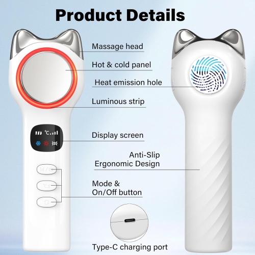 Hot & Cold Compress Face Firming Device,Red Blue Light Face Massage Tool for Face Lifting,Electric Facial Massager for Skin Care