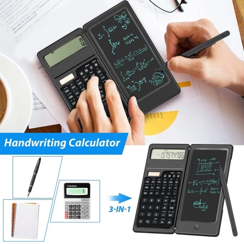 Portable Solar Calculator, Foldable Scientific Calculator with Handwriting Tablet, Multi-Purpose Office Tool