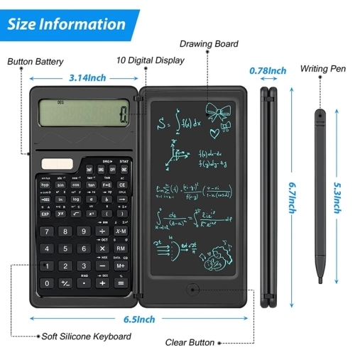 Portable Solar Calculator, Foldable Scientific Calculator with Handwriting Tablet, Multi-Purpose Office Tool