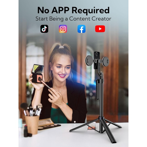 YOULIGHTS Auto Face Tracking Trépied Rotation 360, Trépied téléphone pour iPhone avec lampe d'appoint, Perche à égoportrait