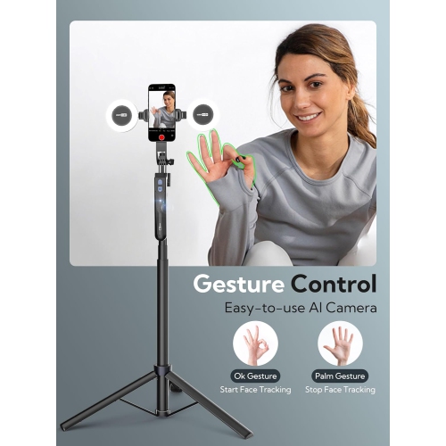 YOULIGHTS Auto Face Tracking Trépied Rotation 360, Trépied téléphone pour iPhone avec lampe d'appoint, Perche à égoportrait