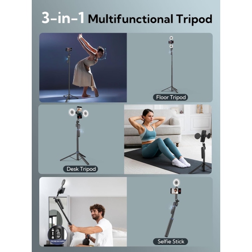 YOULIGHTS Auto Face Tracking Trépied Rotation 360, Trépied téléphone pour iPhone avec lampe d'appoint, Perche à égoportrait