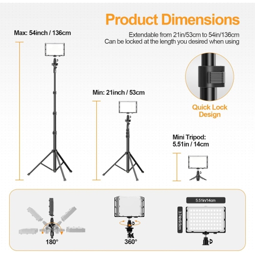 Trousse d'éclairage DEL pour photographie YOULIGHTS, éclairage studio portatif à intensité réglable, trépied réglable 54&nbsp;po, 2 unités