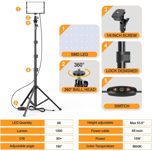 Trousse d'éclairage DEL pour photographie YOULIGHTS, éclairage studio portatif à intensité réglable, trépied réglable 54&nbsp;po, 2 unités