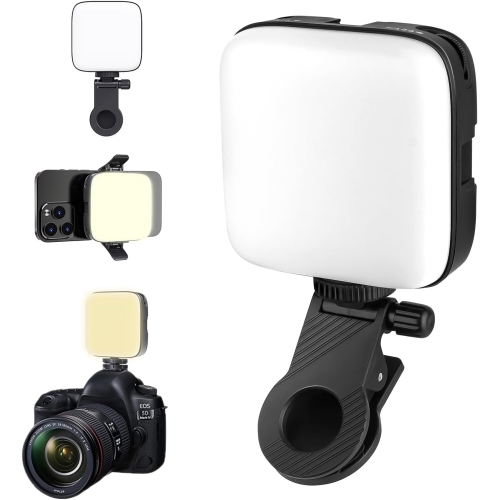 YOULIGHTS 64 LED Lampe à égoportrait à intensité réglable 3000-9900K, pince avant et arrière rechargeable sur lumière，Luminosité multiple 3 modes