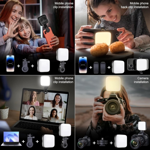 YOULIGHTS 64 LED Lampe à égoportrait à intensité réglable 3000-9900K, pince avant et arrière rechargeable sur lumière，Luminosité multiple 3 modes