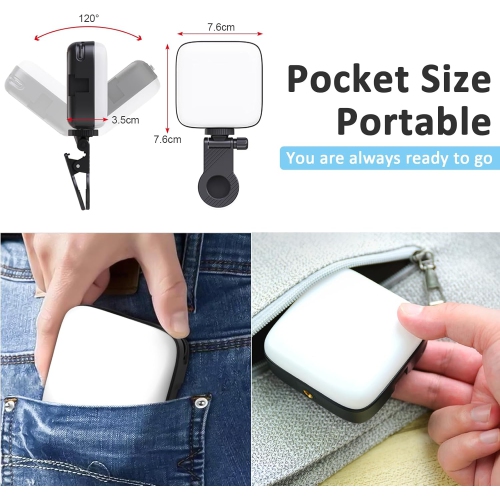 YOULIGHTS 64 LED Lampe à égoportrait à intensité réglable 3000-9900K, pince avant et arrière rechargeable sur lumière，Luminosité multiple 3 modes