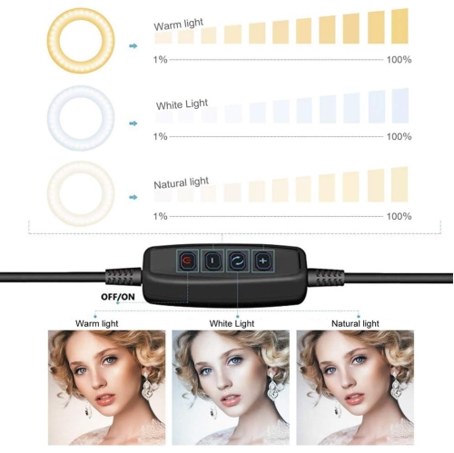 Anneau lumineux à intensité réglable YOULIGHTS OEBLD avec 3 modes d'éclairage et 10 anneaux d'appoint LED à niveau de luminosité