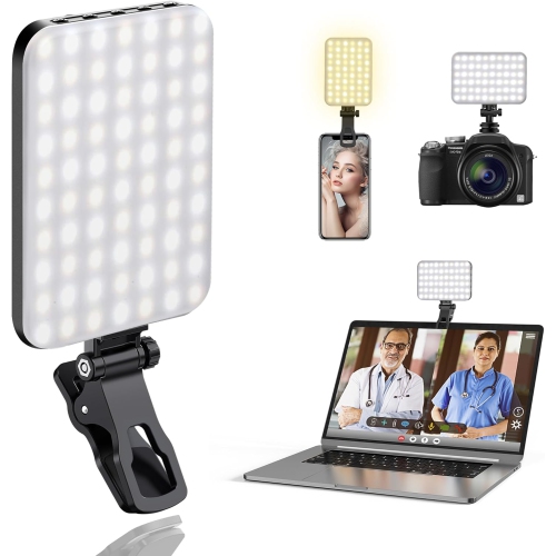 Lampe portative pour égoportraits YOULIGHTS 60 LED Éclairage pour vidéoconférence avec pince et adaptateur trépied 2200&nbsp;mAh CRI 97+, 3 modes