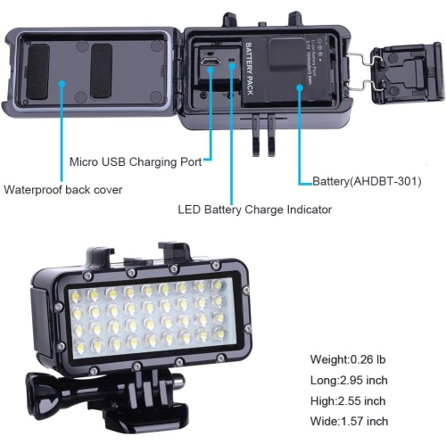 YOULIGHTS Diving Light High Power Dimmable Waterproof LED Video Light Fill Night Light Diving Underwater Light Waterproof 147ft