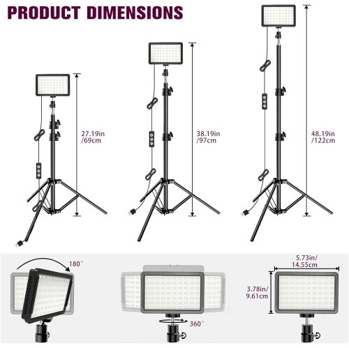 Trousse d'éclairage pour photographie USB DEL 5600K intensité réglable de YOULIGHTS pour studio vidéo avec trépied réglable et filtres de couleur