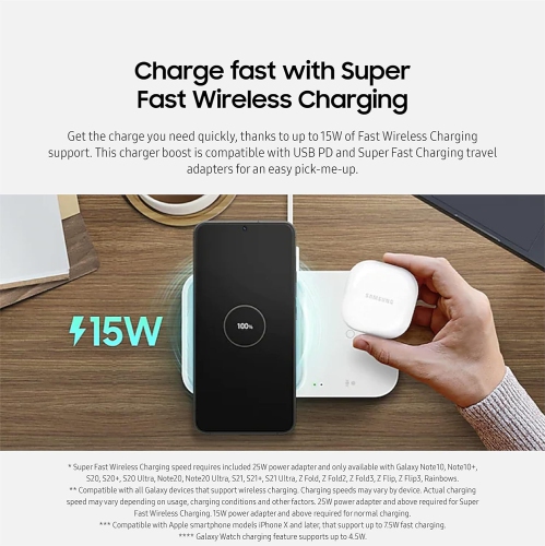 YOULIGHTS 15W Wireless Charger Duo w/USB C Cable, Dual Charging, Cordless Super Fast Charging Pad