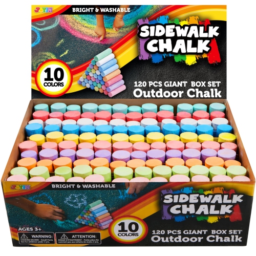 Joyin Toy 120 Pack Giant Box Non-toxic Jumbo Washable Sidewalk Chalk Set in 10 Colors