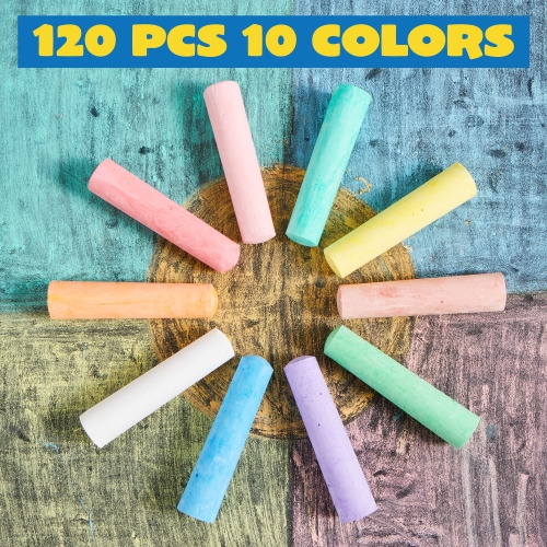 Joyin Toy 120 Pack Giant Box Non-toxic Jumbo Washable Sidewalk Chalk Set in 10 Colors