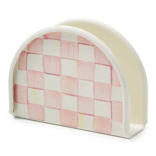 MACKENZIE-CHILDS Enamel Napkin Holder, Kitchen Napkin Holder for Table and Countertop, Pink-and-White Rosy Check