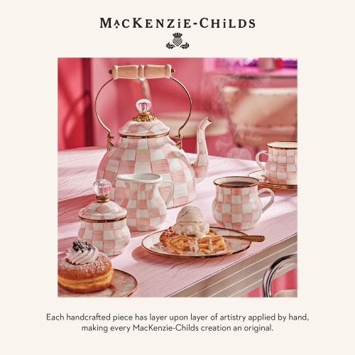 MACKENZIE-CHILDS Enamel Napkin Holder, Kitchen Napkin Holder for Table and Countertop, Pink-and-White Rosy Check