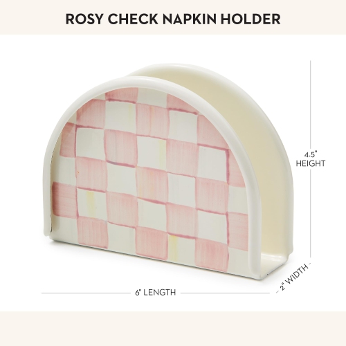 MACKENZIE-CHILDS Enamel Napkin Holder, Kitchen Napkin Holder for Table and Countertop, Pink-and-White Rosy Check