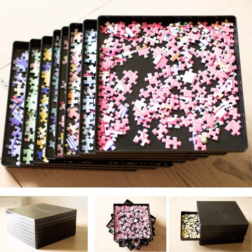 Puzzle Sorting Trays with Lid & Mover Card Sorter 9 x 9 Hold Up to 1500 Pieces Gift for Puzzle Lovers