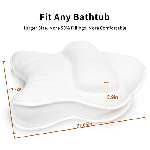 Poemland Extra Thick Large Bath Pillow with Neck,Back,Head Support for Bathtub, Spa, Soaking White(21''x17'')