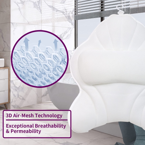 Poemland Extra Thick Large Bath Pillow with Neck,Back,Head Support for Bathtub, Spa, Soaking White(21''x17'')