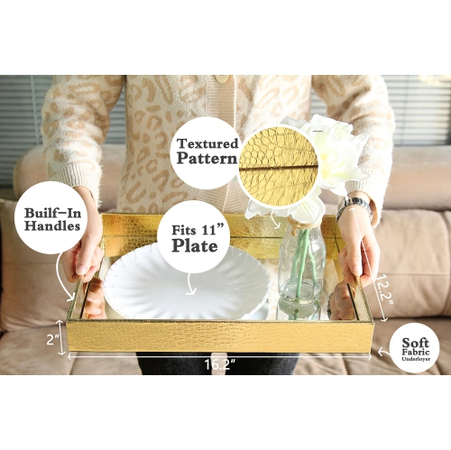 Vixdonos – Plateau de rangement en cuir avec plateau miroir décoratif pour femmes, plateau de coiffeuse pour maquillage et parfum sur commode (grand,