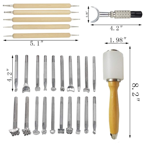 BANYOUR 20 PCS Leather Stamping Tool Leather Carving Working Saddle Making Tools DIY Leather Craft Stamps Set DIY Hammer