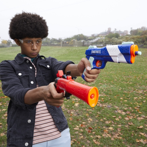 Nerf Fortnite Dual Pack Includes 2 Fortnite Blasters, Flint-Knock Dart Blaster, LP Dart Blaster, and 6 Nerf Elite Foam..