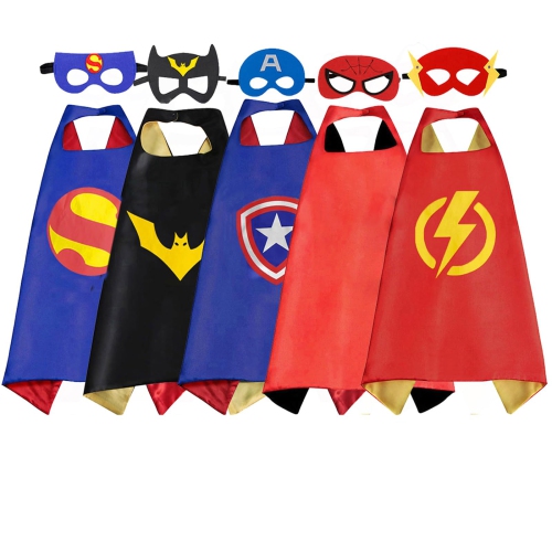 MIZZUCO  Kids Costumes 5PCs Superhero Capes Set for Boys, Girls Dress Up Party Favors Birthday In Multicolor