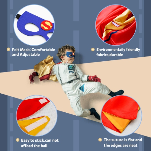 Kids Dress Up Superhero Capes Set and Slap Bracelets Costumes Birthday Party Christmas Gifts