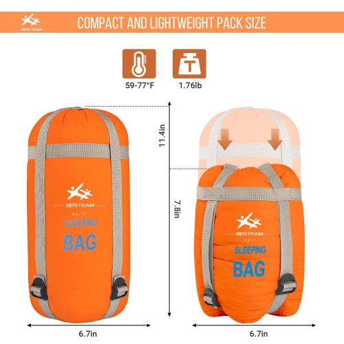 Sac de couchage pour temps chaud ultraléger BESTEAM, camping extérieur, sac à dos et randonnée – Convient aux enfants, aux adolescents et aux