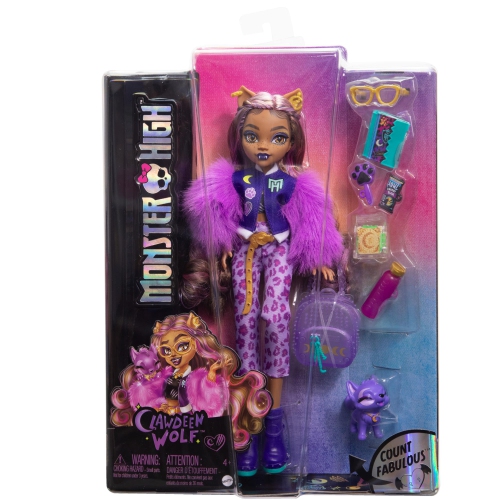 Monster High Clawdeen Wolf Doll with Pet Dog Crescent and Accessories Like Backpack, Planner, Snacks and More
