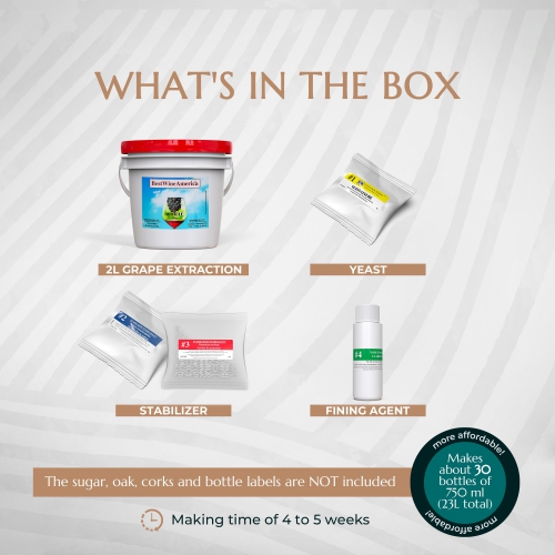 BestwineAmerica Miracle Grape Extraction – Red Style Wine Making Kit – 2L Wine Kit Makes 23L of Wine - Cabernet-Me..