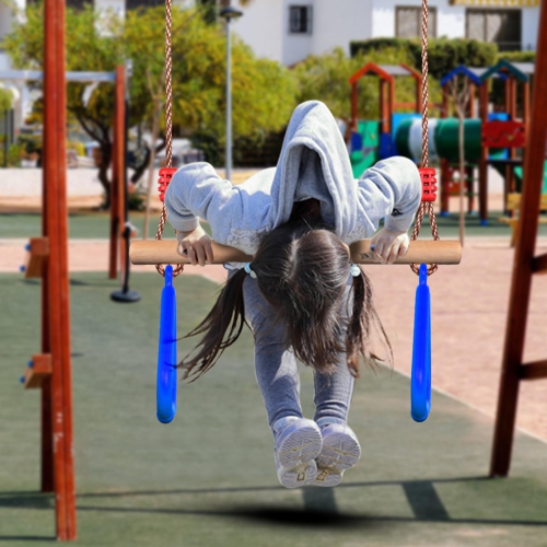 PELLOR Playground Children's Wooden Trapeze Swing Bar with Plastic Gym Rings Swing Set for Indoor & Outdoor Fun