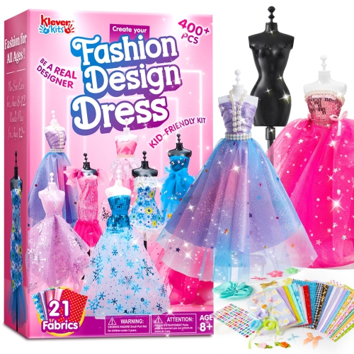 Klever Kits 400+PCS Fashion Design Crafts for Kids Art and Crafts Toy DIY Sewing Crafts with 3 Mannequins for Girls Ag..
