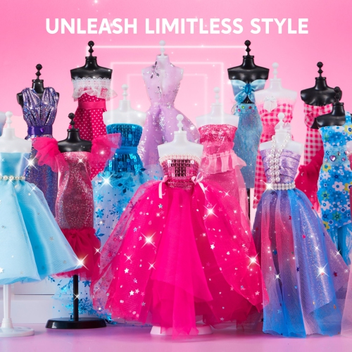 Klever Kits 400+PCS Fashion Design Crafts for Kids Art and Crafts Toy DIY Sewing Crafts with 3 Mannequins for Girls Ag..