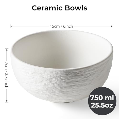 MIAMIO - Ceramic Bowl Set of 4/750 ml Large Serving Bowls for Cereal, Salad, Pasta, Fruit, and Soup - Oasis Collection