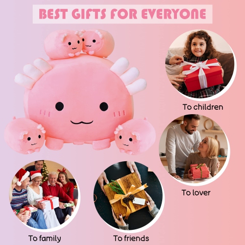 SQEQE Axolotl Plush Axolotl Stuffed Animal with 4 Babies in Her Tummy, Soft Cotton Plushies Animal Pillow Gifts for Ki..