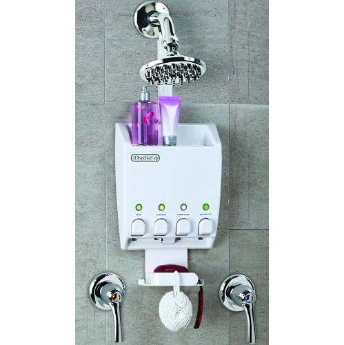 Better Living Products 75453 ULTI-Mate 4 Chamber Wall Mount or Hanging Shower Dispenser Shower Caddy White