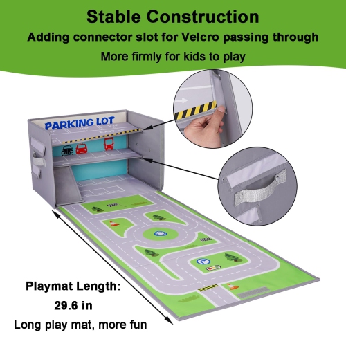 Livememory Toy Car Garage Box - Toy Car Storage for Boys with Car Rug Play Mat