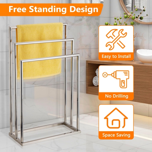 Freestanding Towel Rack, 3 Tier Stainless Steel Towel Bar Stand for Bathroom, Chrome Plated DECLUTTR