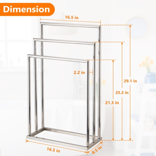 Freestanding Towel Rack, 3 Tier Stainless Steel Towel Bar Stand for Bathroom, Chrome Plated DECLUTTR