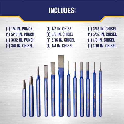 IRWIN Chisel Set, Chisel and Punch, 12-Pack with Various Sizes, Tempered for Durability, Great for Woodworking (IRHT82..