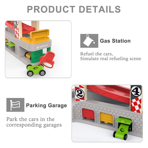 TOP BRIGHT Toddler Toys for 2 Year Old Boy and Girl Gifts Wooden Race Track Car Ramp Racer with 4 Mini Cars