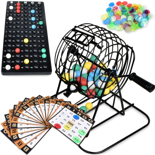 Queensell Bingo Game for Adults - Best Board Game With Metal Cage, Balls Set, and Cards - Family Game for Large Groups