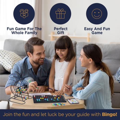 Queensell Bingo Game for Adults - Best Board Game With Metal Cage, Balls Set, and Cards - Family Game for Large Groups