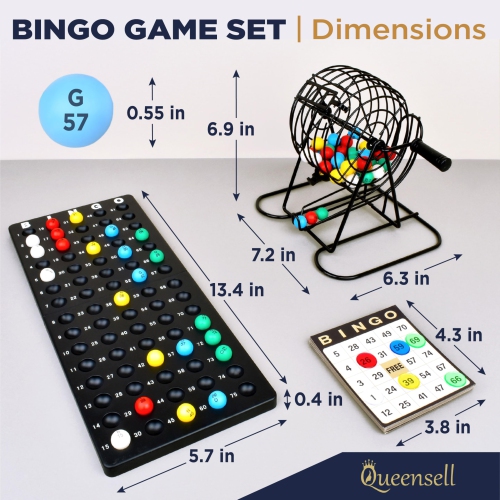 Queensell Bingo Game for Adults - Best Board Game With Metal Cage, Balls Set, and Cards - Family Game for Large Groups