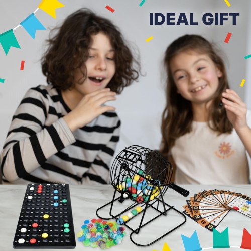 Queensell Bingo Game for Adults - Best Board Game With Metal Cage, Balls Set, and Cards - Family Game for Large Groups